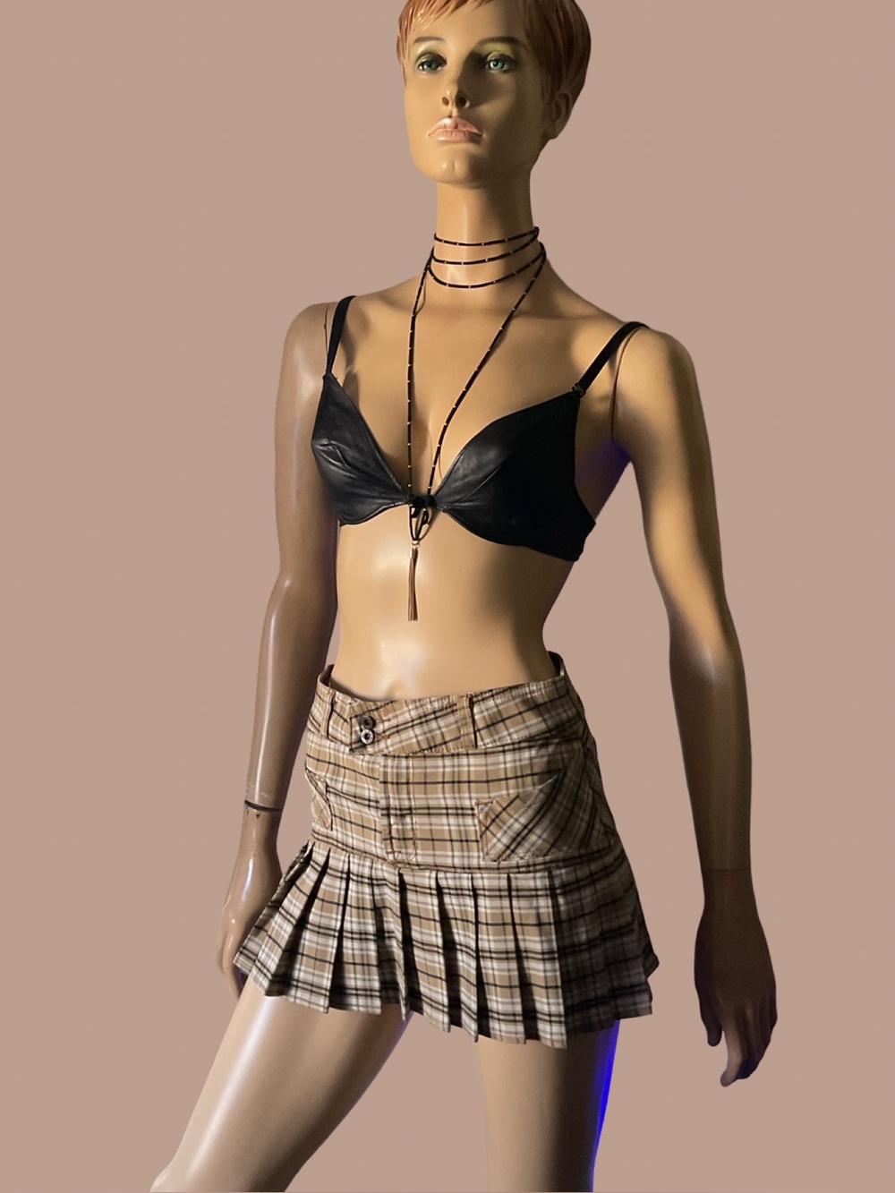 VINTAGE VON DUTCH PLAID PLEATED MINI SKIRT SIZE X SMALL